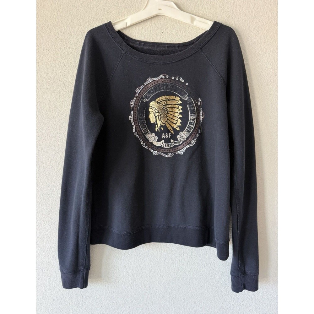 Vintage Abercrombie & Fitch Y2K Indian Chief Sequin Black Crewneck Sweatshirt L